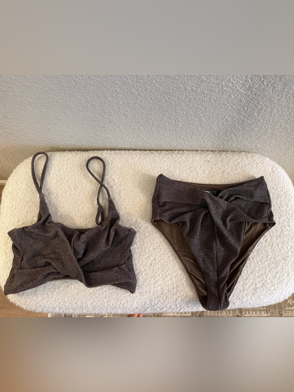 Beach Riot Bronze Brown Lurex Metallic Sparkle Bikini Set High Waist